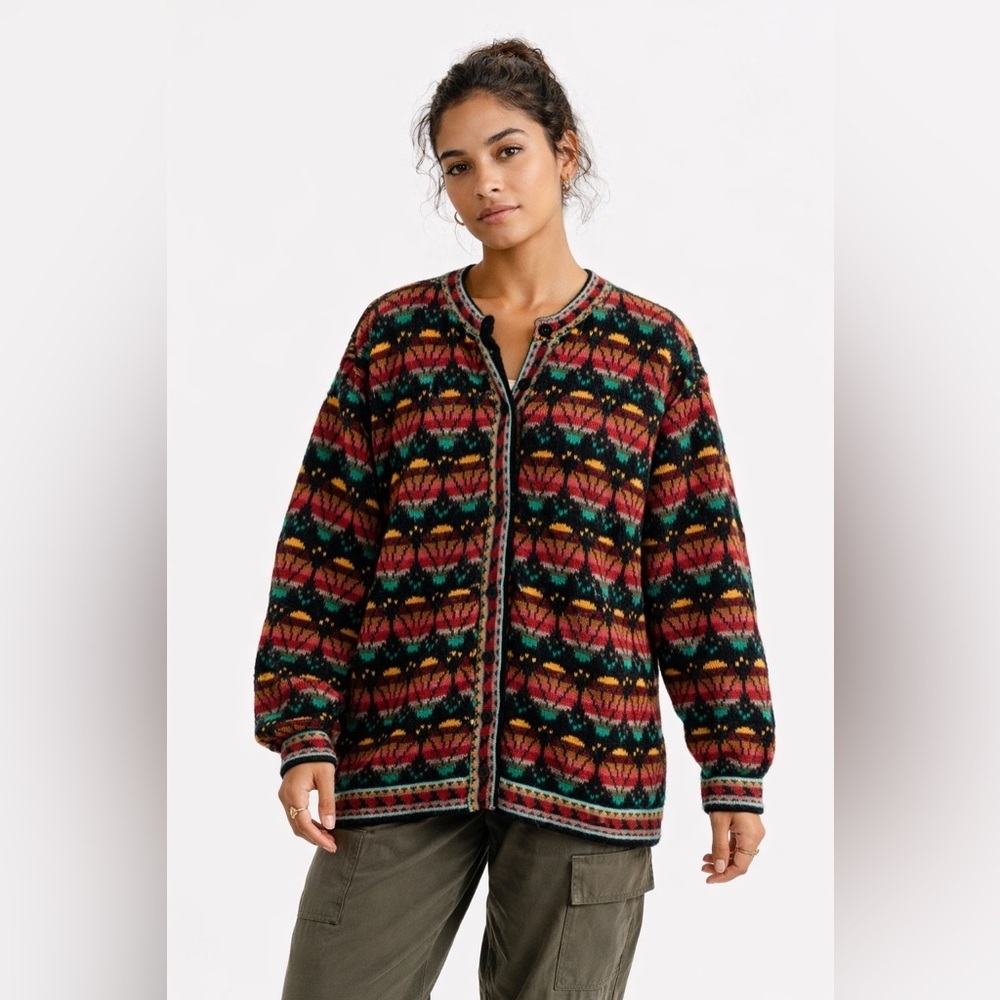 Vintage L.A.M. Alpaca Knit Cardigan Multicolor Size 44 Oversized Boho Relaxed